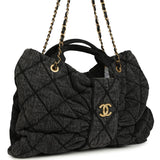 Chanel Maxi Bow Bag Black Washed Denim Antique Gold Hardware
