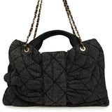Chanel Maxi Bow Bag Black Washed Denim Antique Gold Hardware