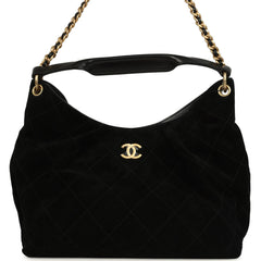 Chanel Maxi Hobo Bag Black Suede Antique Gold Hardware