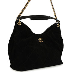 Chanel Maxi Hobo Bag Black Suede Antique Gold Hardware
