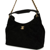 Chanel Maxi Hobo Bag Black Suede Antique Gold Hardware