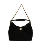Chanel Maxi Hobo Bag Black Suede Antique Gold Hardware