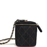 Chanel Small Classic Vanity Case Dark Blue Denim Light Gold Hardware