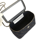 Chanel Small Classic Vanity Case Dark Blue Denim Light Gold Hardware