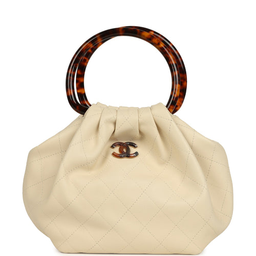 Chanel Small Pouch Light Beige Lambskin Tortoiseshell Hardware