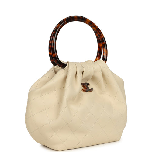 Chanel Small Pouch Light Beige Lambskin Tortoiseshell Hardware