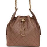 Chanel Medium 25 Hobo Bag Brown Caviar Antique Gold Hardware