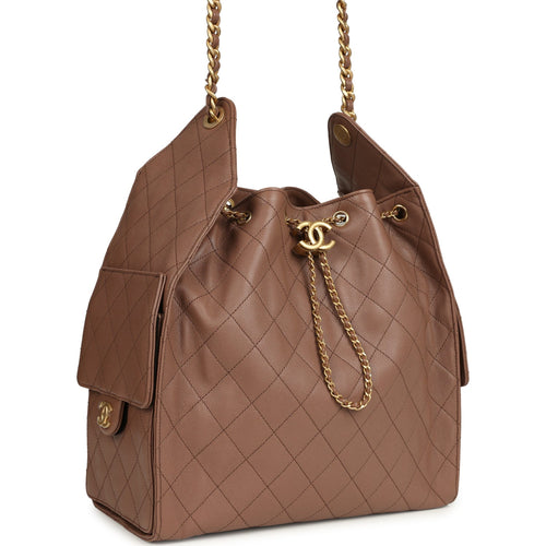 Chanel Medium 25 Hobo Bag Brown Caviar Antique Gold Hardware