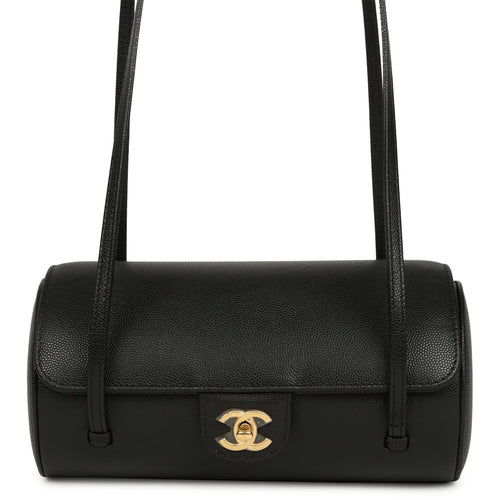 Chanel Preppy Coco Bowling Bag Black Shiny Caviar Brushed Gold Hardware