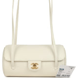 Chanel Preppy Coco Bowling Bag White Shiny Caviar Brushed Gold Hardware