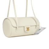 Chanel Preppy Coco Bowling Bag White Shiny Caviar Brushed Gold Hardware
