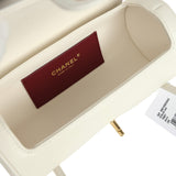 Chanel Preppy Coco Bowling Bag White Shiny Caviar Brushed Gold Hardware