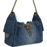 Chanel Mini 25 Hobo Bag Blue Washed Denim Antique Gold Hardware