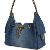 Chanel Mini 25 Hobo Bag Blue Washed Denim Antique Gold Hardware