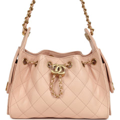 Chanel Mini 25 Hobo Bag Light Pink Caviar Antique Gold Hardware