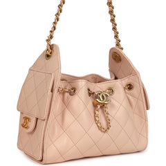 Chanel Mini 25 Hobo Bag Light Pink Caviar Antique Gold Hardware
