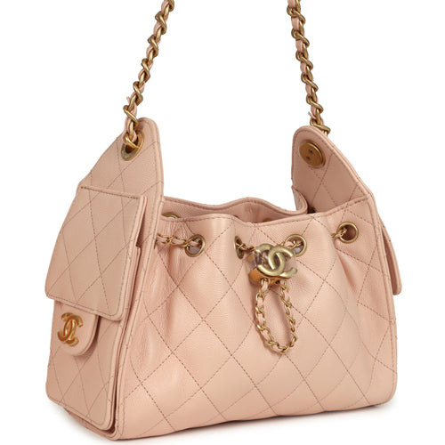 Chanel Mini 25 Hobo Bag Light Pink Caviar Antique Gold Hardware