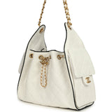 Chanel Small 25 Hobo Bag White Raffia and Black Calfskin Antique Gold Hardware