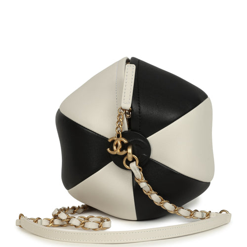 Chanel Coco Beach Ball Bag Black and White Calfskin Antique Gold Hardware