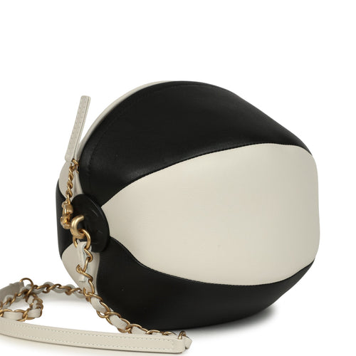 Chanel Coco Beach Ball Bag Black and White Calfskin Antique Gold Hardware