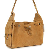 Chanel Mini 25 Hobo Bag Tan Suede Antique Gold Hardware - Thumbnail View 2