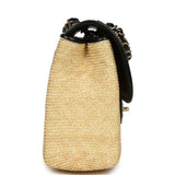 Chanel Large Flap Bag Beige Raffia and Black Lambskin Light Gold Hardware