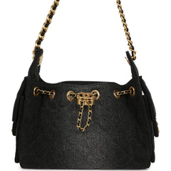 Chanel Mini 25 Hobo Bag Black Washed Denim Antique Gold Hardware