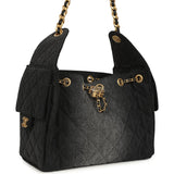 Chanel Small 25 Hobo Bag Black Washed Denim Antique Gold Hardware