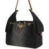 Chanel Small 25 Hobo Bag Black Washed Denim Antique Gold Hardware