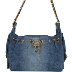 Chanel Mini 25 Hobo Bag Blue Washed Denim Antique Gold Hardware