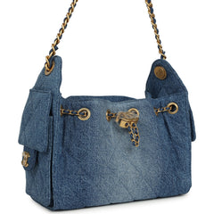 Chanel Mini 25 Hobo Bag Blue Washed Denim Antique Gold Hardware