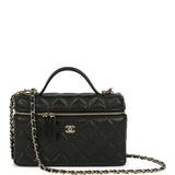 Chanel Top Handle Long Vanity Case with Chain Black Caviar Light Gold Hardware - Thumbnail View 1