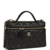 Chanel Top Handle Long Vanity Case with Chain Black Caviar Light Gold Hardware - Thumbnail View 2