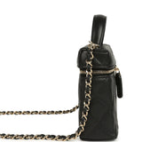 Chanel Top Handle Long Vanity Case with Chain Black Caviar Light Gold Hardware - Thumbnail View 3