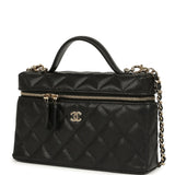 Chanel Top Handle Long Vanity Case with Chain Black Caviar Light Gold Hardware - Thumbnail View 5