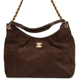 Chanel Maxi Hobo Bag Dark Brown Suede Antique Gold Hardware - Thumbnail View 1