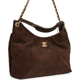 Chanel Maxi Hobo Bag Dark Brown Suede Antique Gold Hardware - Thumbnail View 3