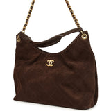 Chanel Maxi Hobo Bag Dark Brown Suede Antique Gold Hardware - Thumbnail View 4
