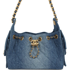 Chanel Mini 25 Hobo Bag Blue Washed Denim Antique Gold Hardware