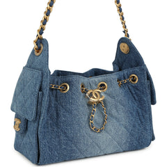 Chanel Mini 25 Hobo Bag Blue Washed Denim Antique Gold Hardware