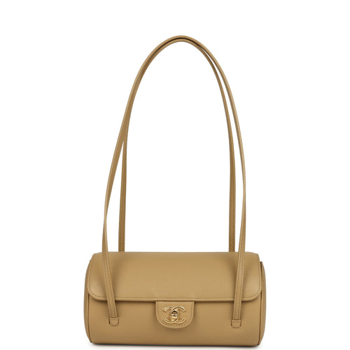 Chanel Preppy Coco Bowling Bag Dark Beige Shiny Caviar Brushed Gold Hardware