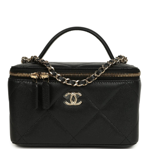 Chanel Small Top Handle Vanity Case Black Caviar Light Gold Hardware
