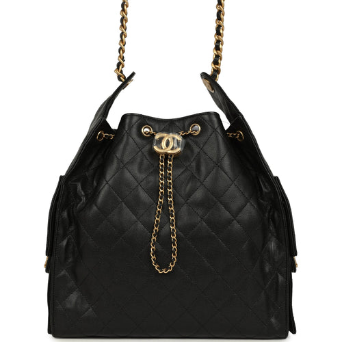 Chanel Medium 25 Hobo Bag Black Caviar Antique Gold Hardware