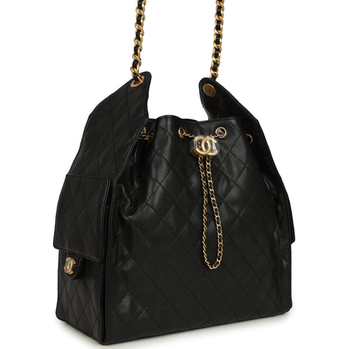 Chanel Medium 25 Hobo Bag Black Caviar Antique Gold Hardware