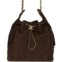 Chanel Medium 25 Hobo Bag Dark Brown Suede Antique Gold Hardware