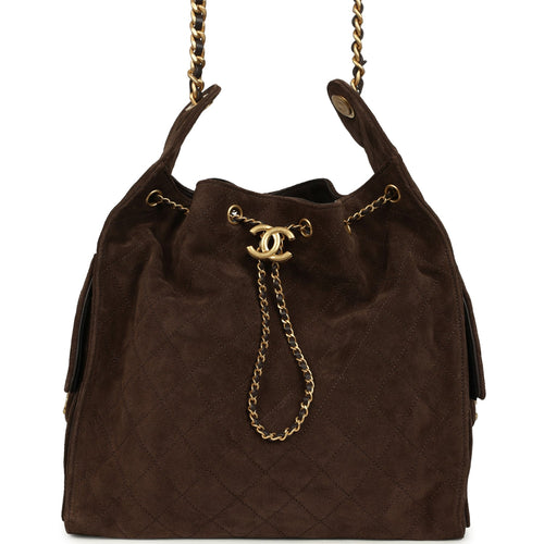 Chanel Medium 25 Hobo Bag Dark Brown Suede Antique Gold Hardware