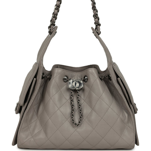 Chanel Small 25 Hobo Bag Dark Grey Caviar Antique Ruthenium Hardware