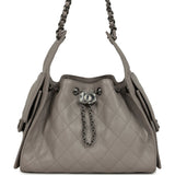 Chanel Small 25 Hobo Bag Dark Grey Caviar Antique Ruthenium Hardware