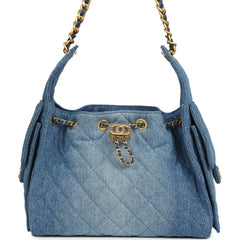 Chanel Small 25 Hobo Bag Blue Washed Denim Antique Gold Hardware