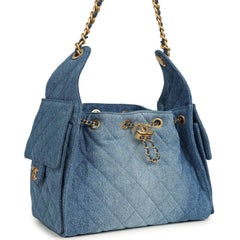 Chanel Small 25 Hobo Bag Blue Washed Denim Antique Gold Hardware